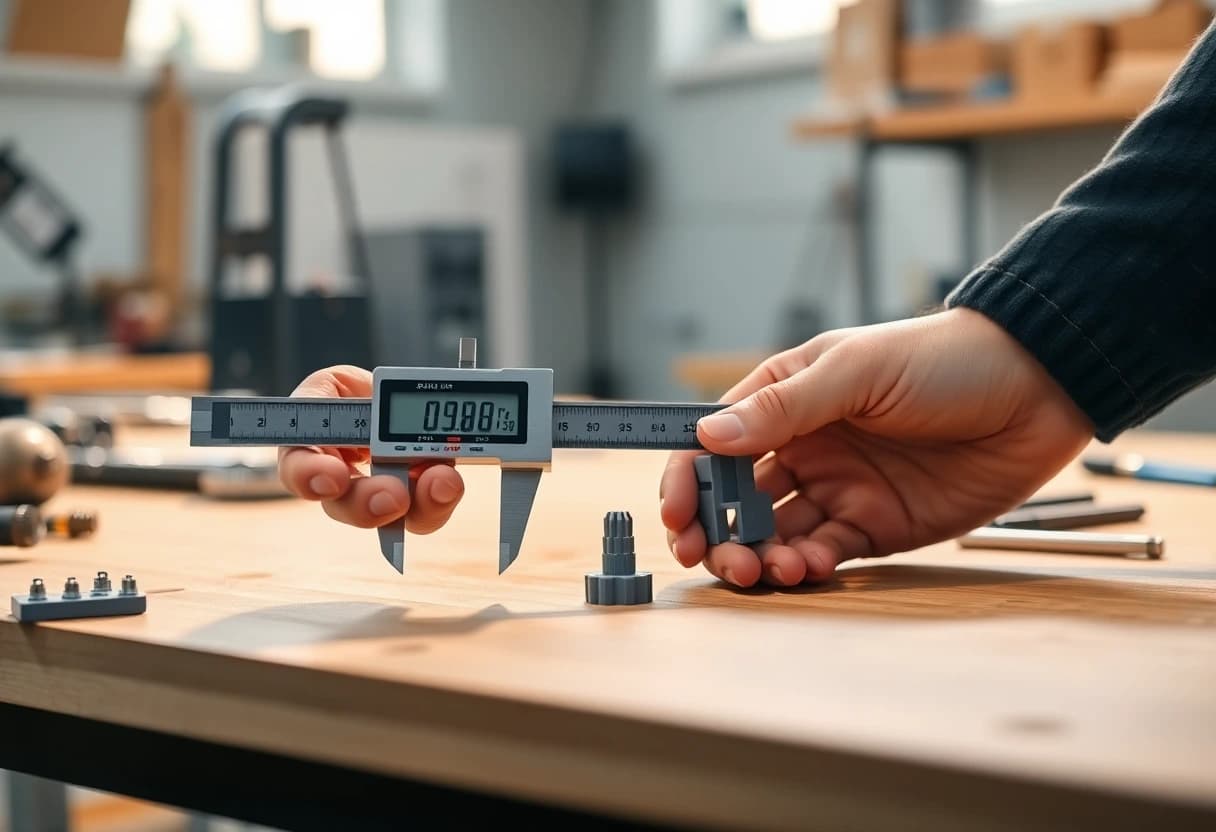 Messschieber an einem 3D-gedruckten Bauteil zur Qualitätskontrolle